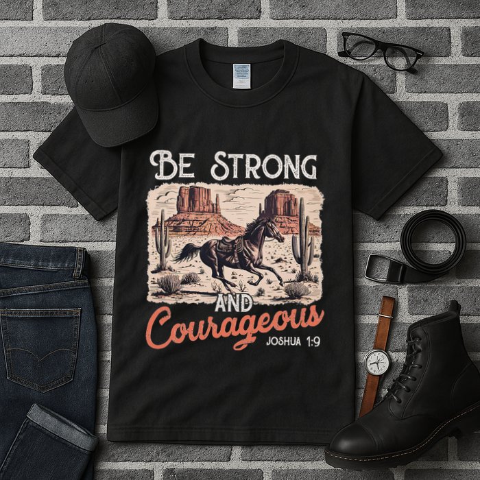 Be Strong And Courageous Horse Western Christian Cowgirl Tall T-Shirt