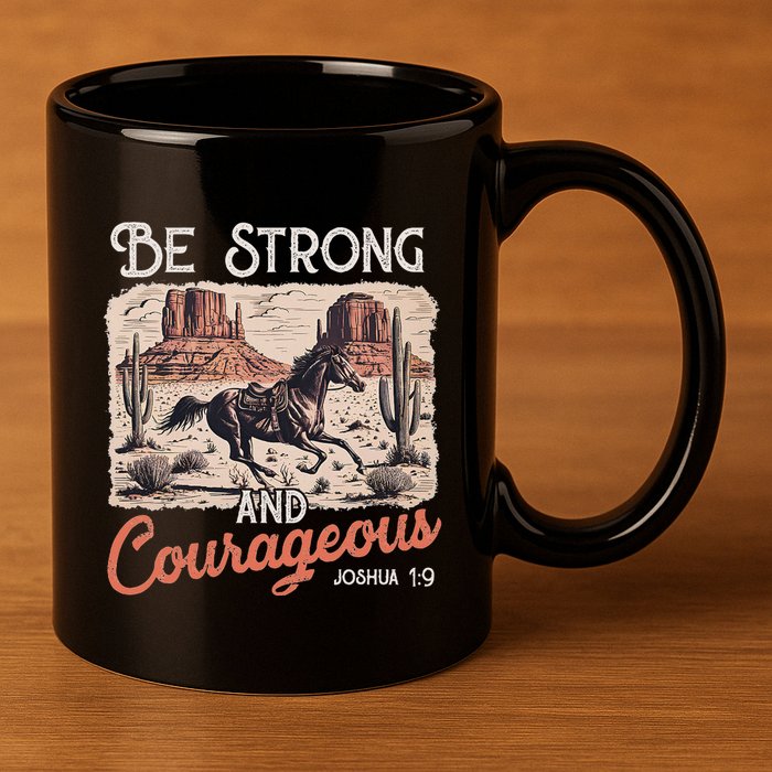 Be Strong And Courageous Horse Western Christian Cowgirl 11oz C Handle Ceramic Mug