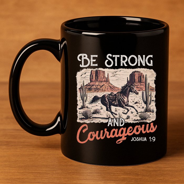Be Strong And Courageous Horse Western Christian Cowgirl 11oz C Handle Ceramic Mug