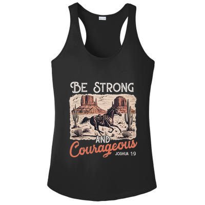Be Strong And Courageous Horse Western Christian Cowgirl Ladies PosiCharge Competitor Racerback Tank