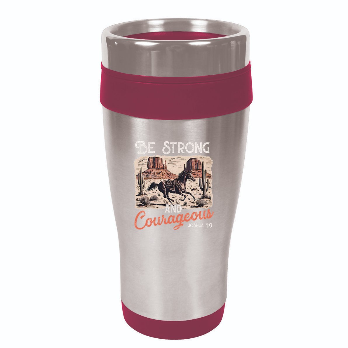 Be Strong And Courageous Horse Western Christian Cowgirl 16oz Travel Tumbler