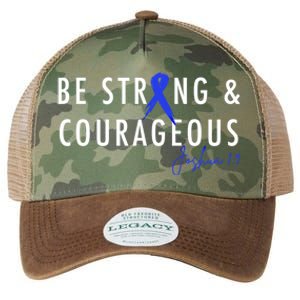 Be Strong And Courageous Colon Cancer Awareness Ribbon Gift Legacy Tie Dye Trucker Hat