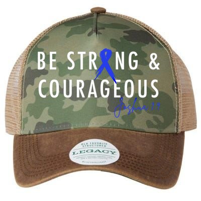 Be Strong And Courageous Colon Cancer Awareness Ribbon Gift Legacy Tie Dye Trucker Hat