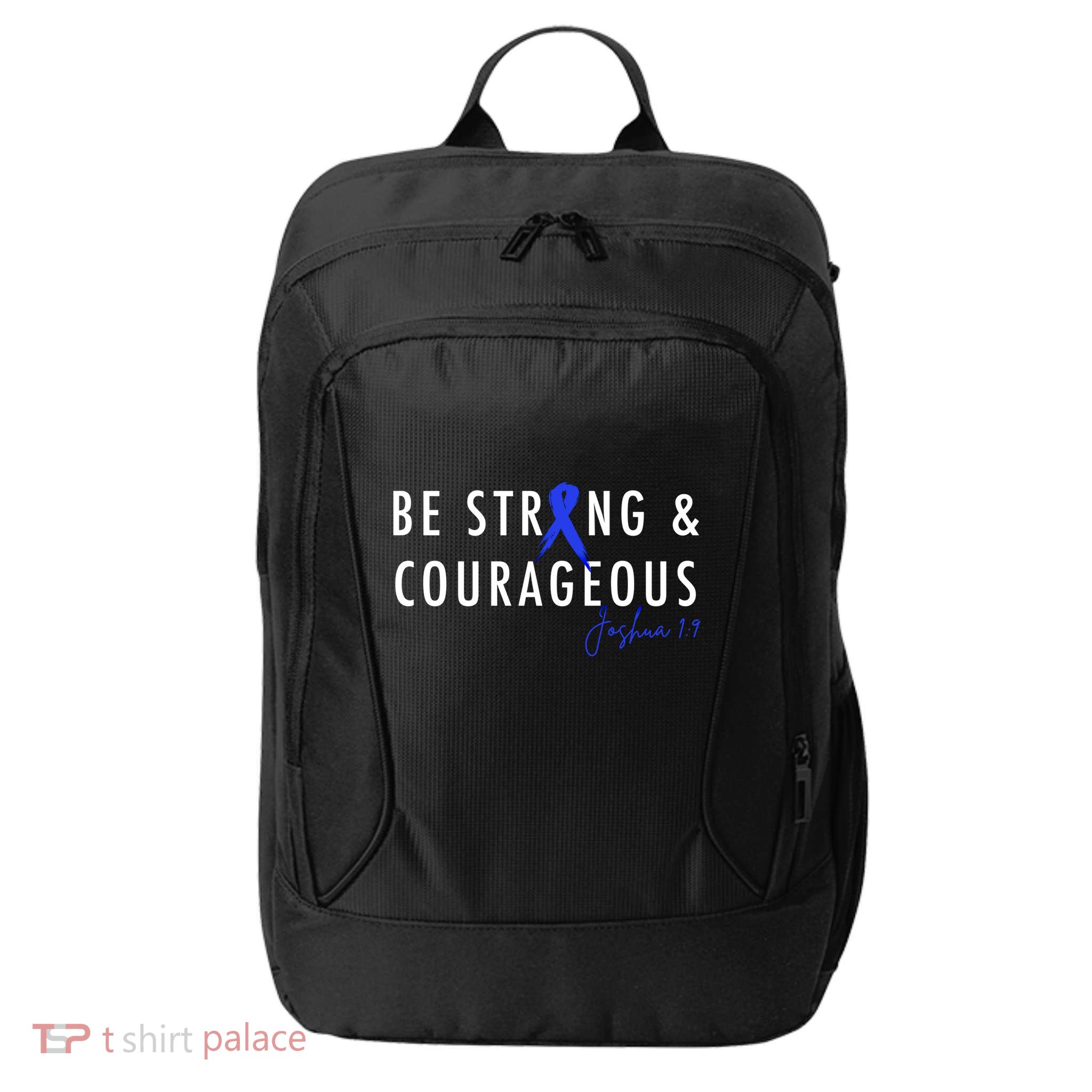 Be Strong And Courageous Colon Cancer Awareness Ribbon Gift City Backpack