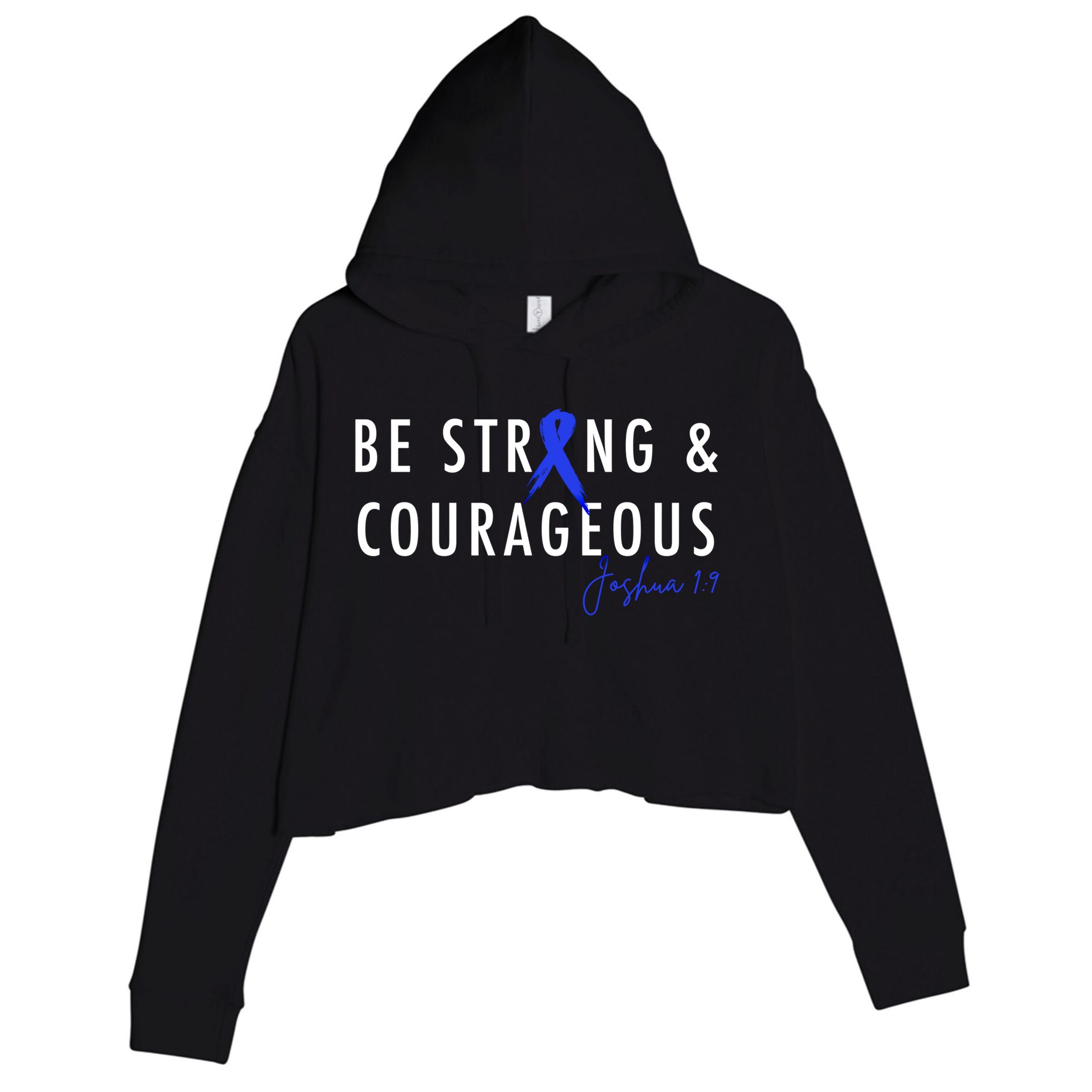 Be Strong And Courageous Colon Cancer Awareness Ribbon Gift Crop Fleece Hoodie