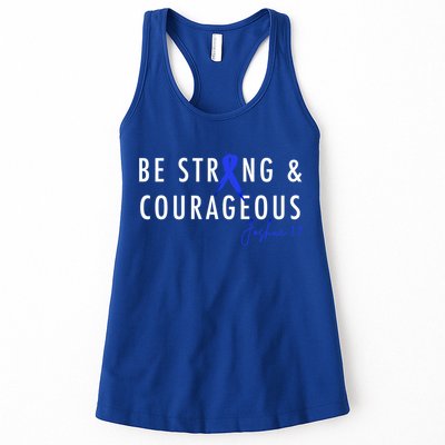 Be Strong And Courageous Colon Cancer Awareness Ribbon Gift Womens Tank Top