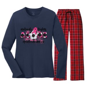 Boo Scare Away Breast Cancer Ghost Halloween Women's Long Sleeve Flannel Pajama Set 