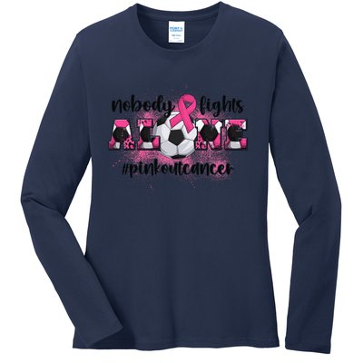 Boo Scare Away Breast Cancer Ghost Halloween Ladies Long Sleeve Shirt