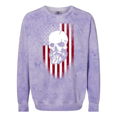 Bearded Skull And Us Flag Independence Day Gift Colorblast Crewneck Sweatshirt