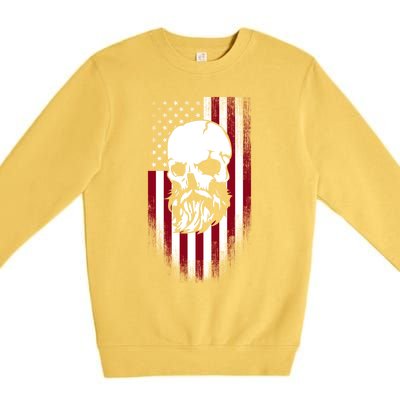 Bearded Skull And Us Flag Independence Day Gift Premium Crewneck Sweatshirt