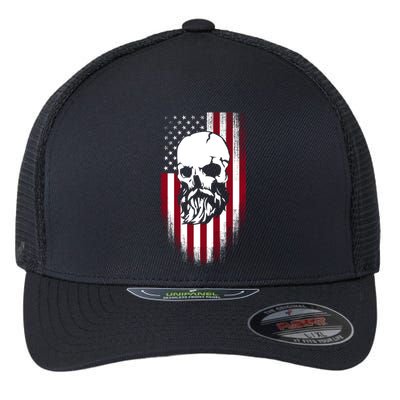 Bearded Skull And Us Flag Independence Day Gift Flexfit Unipanel Trucker Cap