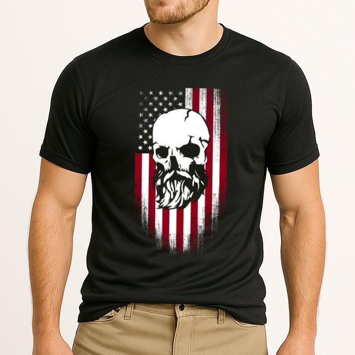 Bearded Skull And Us Flag Independence Day Gift Cooling Performance Crew T-Shirt