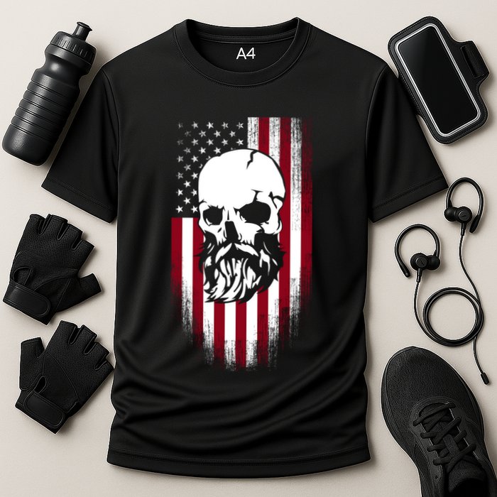 Bearded Skull And Us Flag Independence Day Gift Cooling Performance Crew T-Shirt