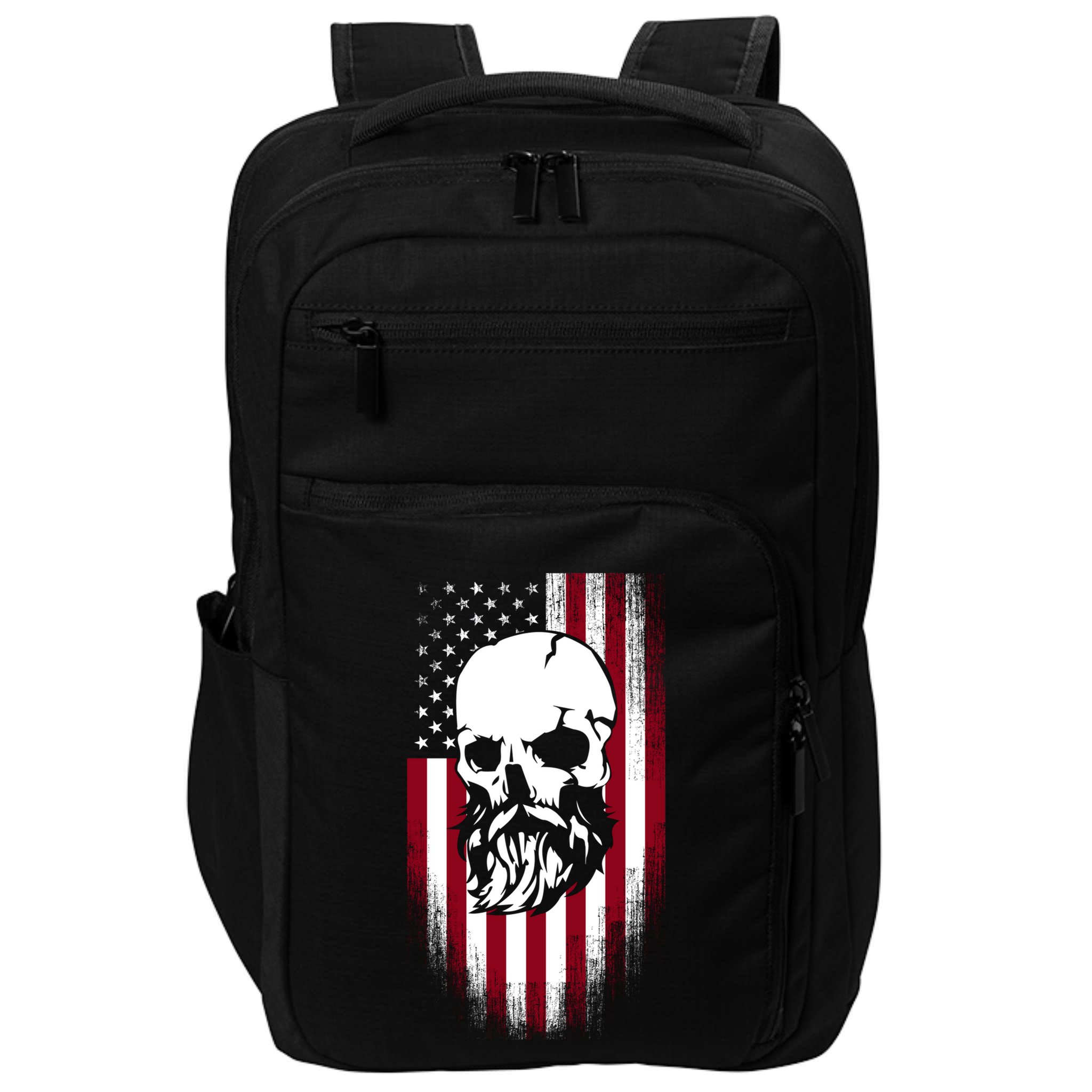 Bearded Skull And Us Flag Independence Day Gift Impact Tech Backpack