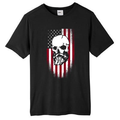 Bearded Skull And Us Flag Independence Day Gift Tall Fusion ChromaSoft Performance T-Shirt