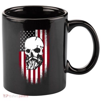 Bearded Skull And Us Flag Independence Day Gift 11oz C Handle Ceramic Mug