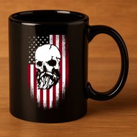 Bearded Skull And Us Flag Independence Day Gift 11oz C Handle Ceramic Mug