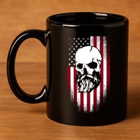 Bearded Skull And Us Flag Independence Day Gift 11oz C Handle Ceramic Mug