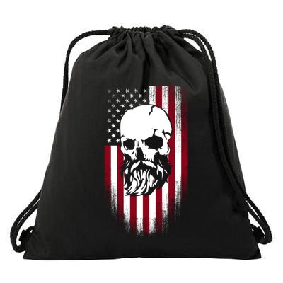 Bearded Skull And Us Flag Independence Day Gift Drawstring Bag