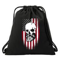 Bearded Skull And Us Flag Independence Day Gift Drawstring Bag