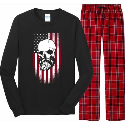 Bearded Skull And Us Flag Independence Day Gift Long Sleeve Pajama Set