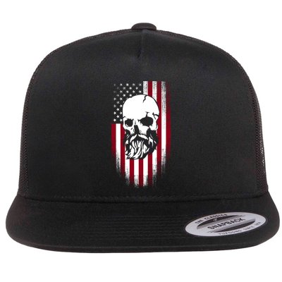 Bearded Skull And Us Flag Independence Day Gift Flatbill Hat