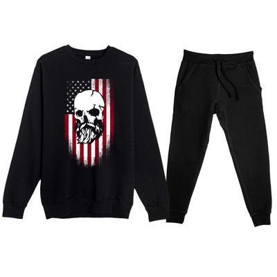 Bearded Skull And Us Flag Independence Day Gift Premium Crewneck Sweatsuit Set