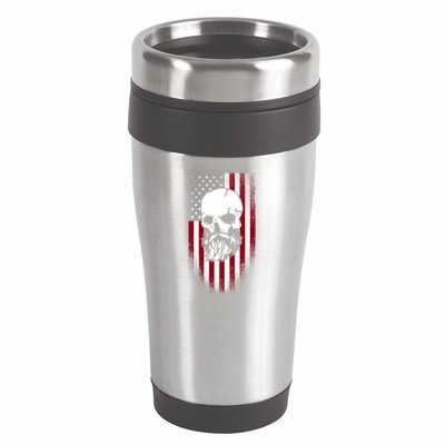 Bearded Skull And Us Flag Independence Day Gift 16oz Travel Tumbler