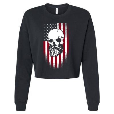 Bearded Skull And Us Flag Independence Day Gift Cropped Pullover Crew