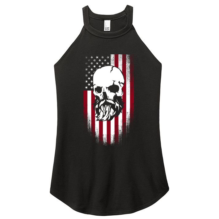 Bearded Skull And Us Flag Independence Day Gift Women's Perfect Tri Rocker Tank