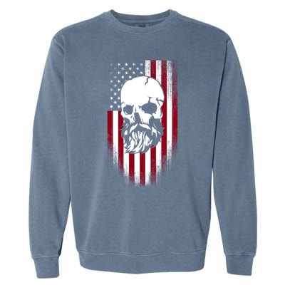 Bearded Skull And Us Flag Independence Day Gift Garment-Dyed Sweatshirt