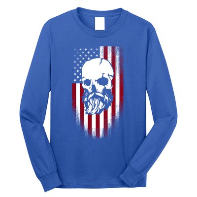 Bearded Skull And Us Flag Independence Day Gift Long Sleeve Shirt