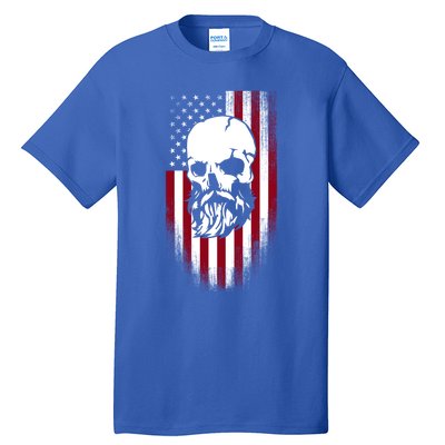 Bearded Skull And Us Flag Independence Day Gift Tall T-Shirt