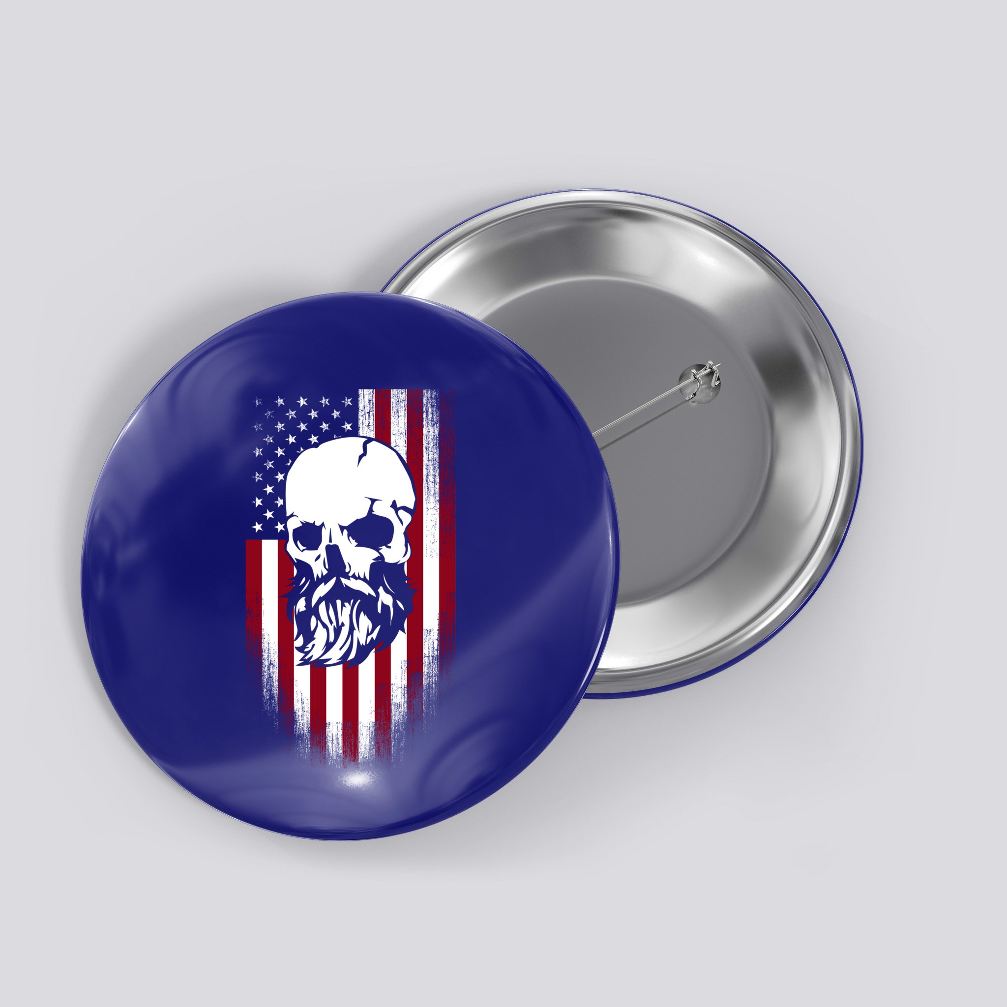 Bearded Skull And Us Flag Independence Day Gift Button
