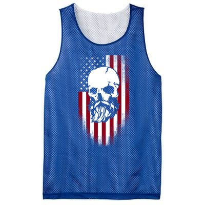 Bearded Skull And Us Flag Independence Day Gift Mesh Reversible Basketball Jersey Tank