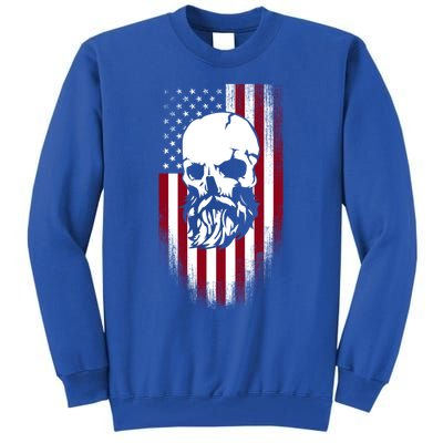 Bearded Skull And Us Flag Independence Day Gift Tall Sweatshirt