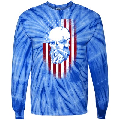 Bearded Skull And Us Flag Independence Day Gift Tie-Dye Long Sleeve Shirt