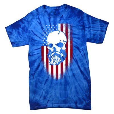 Bearded Skull And Us Flag Independence Day Gift Tie-Dye T-Shirt