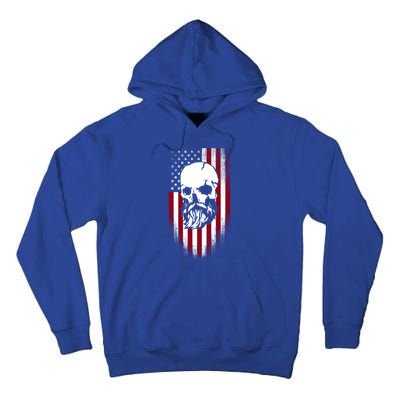 Bearded Skull And Us Flag Independence Day Gift Tall Hoodie