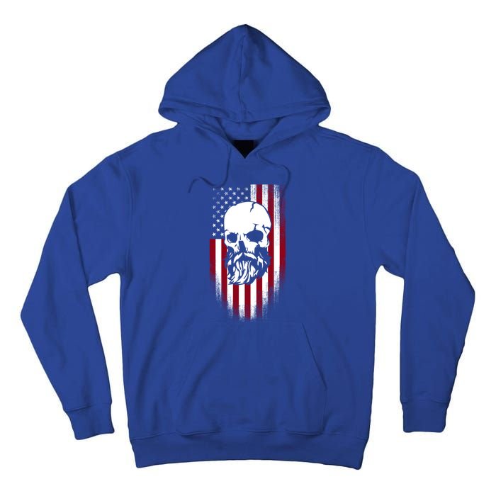 Bearded Skull And Us Flag Independence Day Gift Tall Hoodie