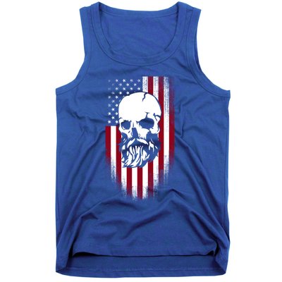 Bearded Skull And Us Flag Independence Day Gift Tank Top