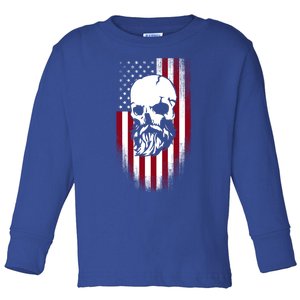 Bearded Skull And Us Flag Independence Day Gift Toddler Long Sleeve Shirt