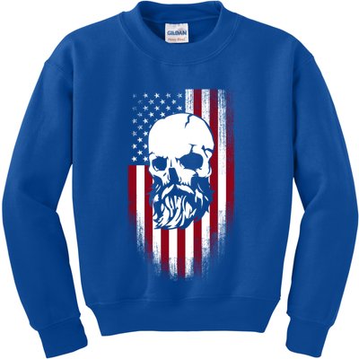 Bearded Skull And Us Flag Independence Day Gift Kids Sweatshirt