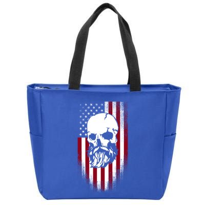 Bearded Skull And Us Flag Independence Day Gift Zip Tote Bag