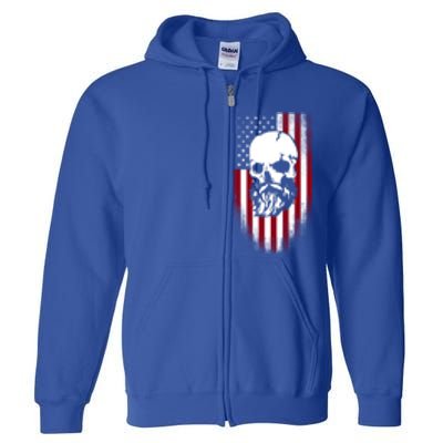 Bearded Skull And Us Flag Independence Day Gift Full Zip Hoodie