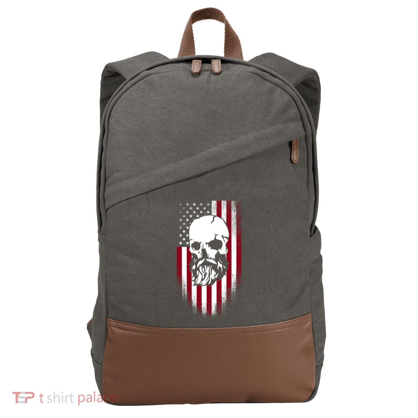 Bearded Skull And Us Flag Independence Day Gift Cotton Canvas Backpack