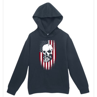 Bearded Skull And Us Flag Independence Day Gift Urban Pullover Hoodie