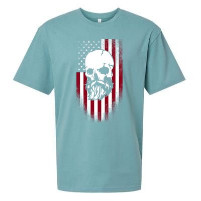 Bearded Skull And Us Flag Independence Day Gift Sueded Cloud Jersey T-Shirt