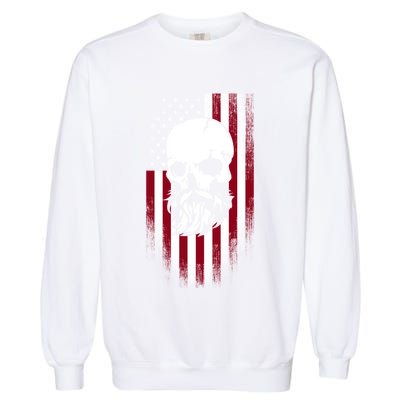 Bearded Skull And Us Flag Independence Day Gift Garment-Dyed Sweatshirt
