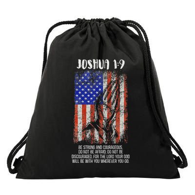 Be Strong And Courageous Do Not Be Afraid Us Flag Prayer Drawstring Bag